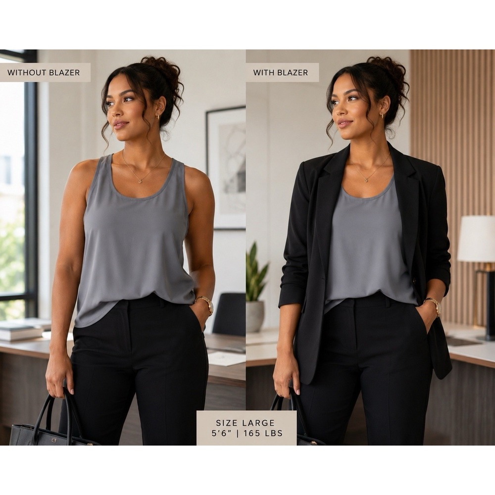 Express Gray Racerback Tank Top Large Sleeveless Zip Back Office Layering Blouse
